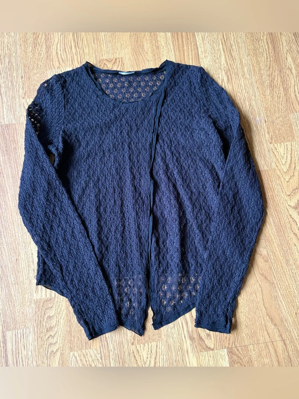 Intimately Free People Black Sheer Lace Long Sleeve Top Whimsigoth Boho Sz S